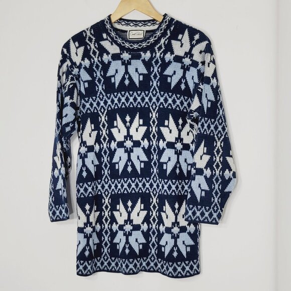 Carroll Reed Vintage Blue White Snowflake Pattern Knit Pullover Sweater Cottage - Picture 1 of 13